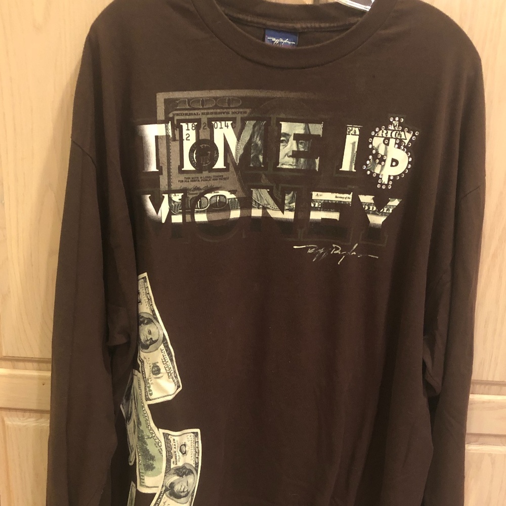 MENS RUFF RYDERS . LONG SLEEVE. BROWN MONEY SHIRT